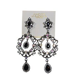 Amrita Singh Chandelier Gunmetal Plated Crystal Earrings NWT